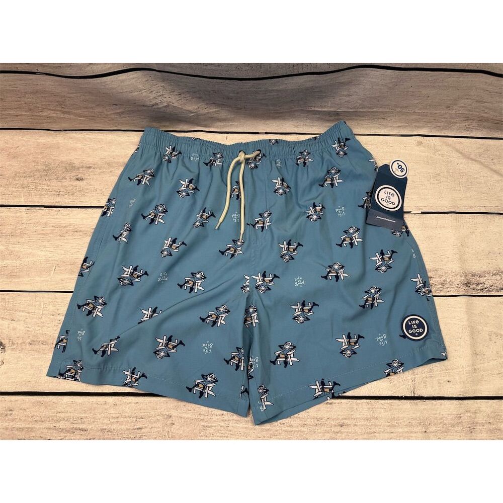 Life is Good Men's Jake Adirondack Swim Trunks Blue Size M